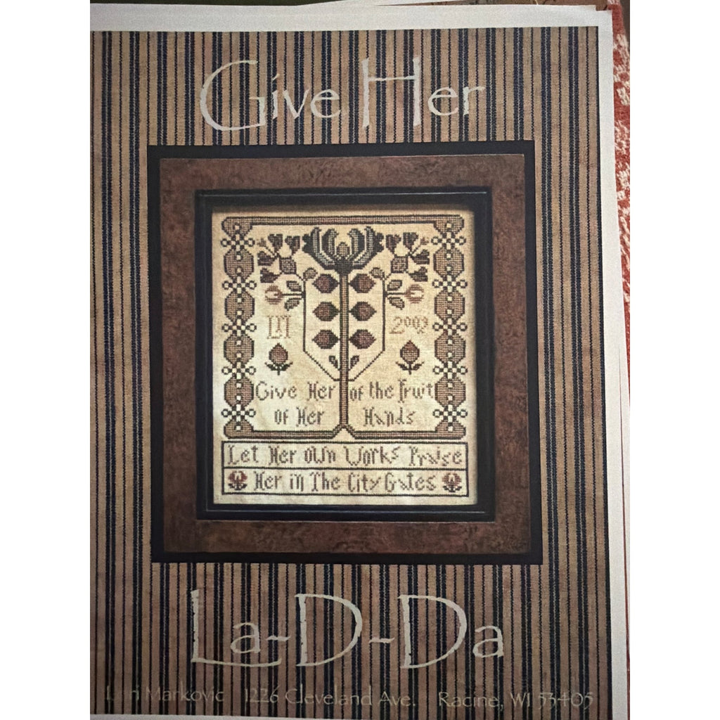 La-D-Da Give Her Cross Stitch Folk Art Tree Sampler NOS
