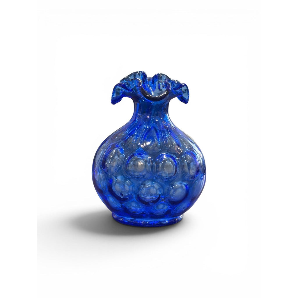 Vintage Fenton Cobalt Blue Coin Dot Pitcher, Hand Blown Art Glass Creamer