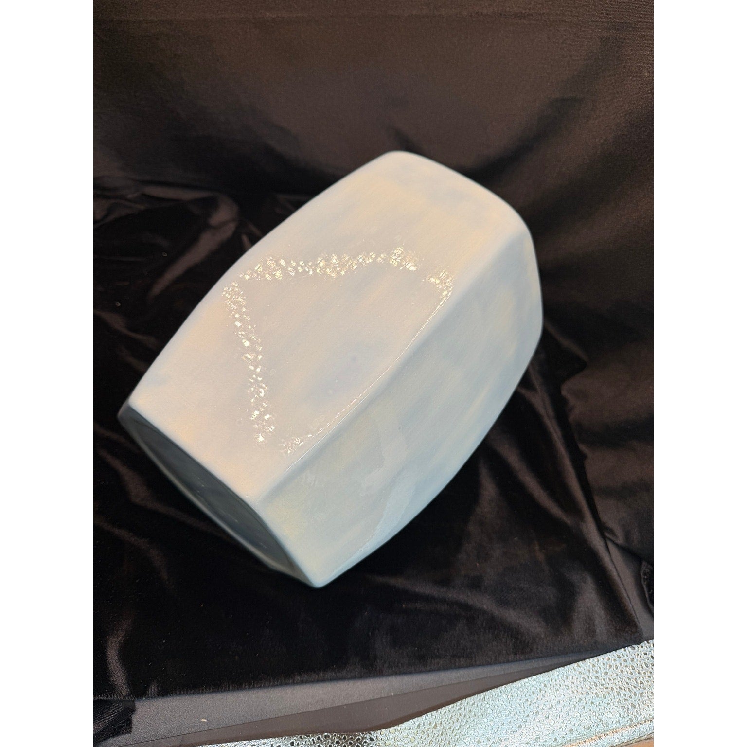 Large Signed Studio Pottery Vase Pale Blue Hexagon Art Pottery 11 Inch 1988