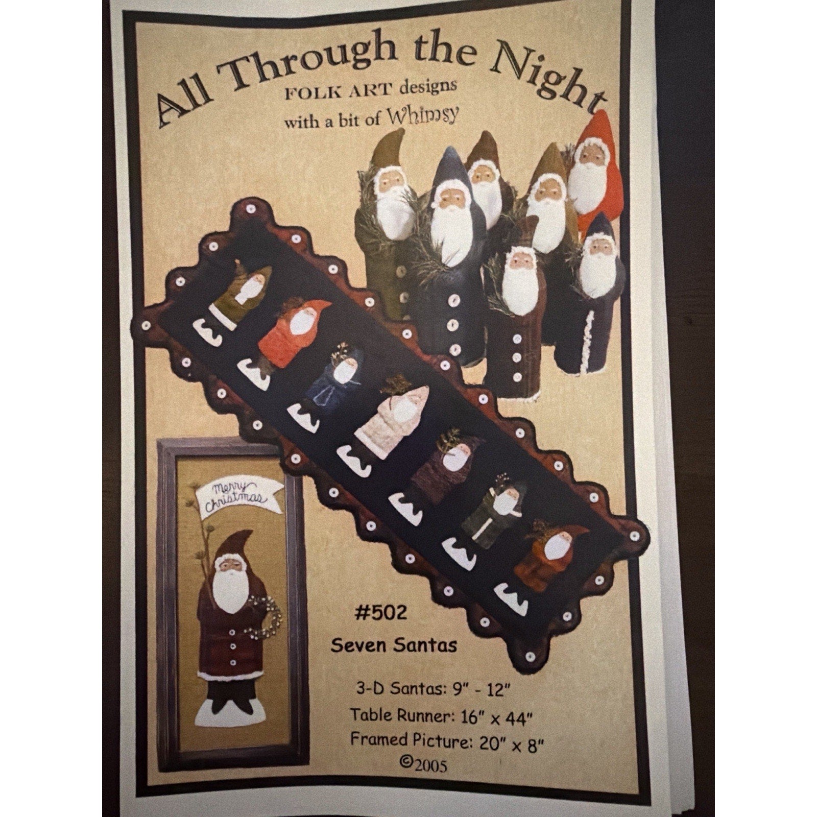 All Through the Night Seven Santas Pattern #502 Penny Rug Table Runner 2005