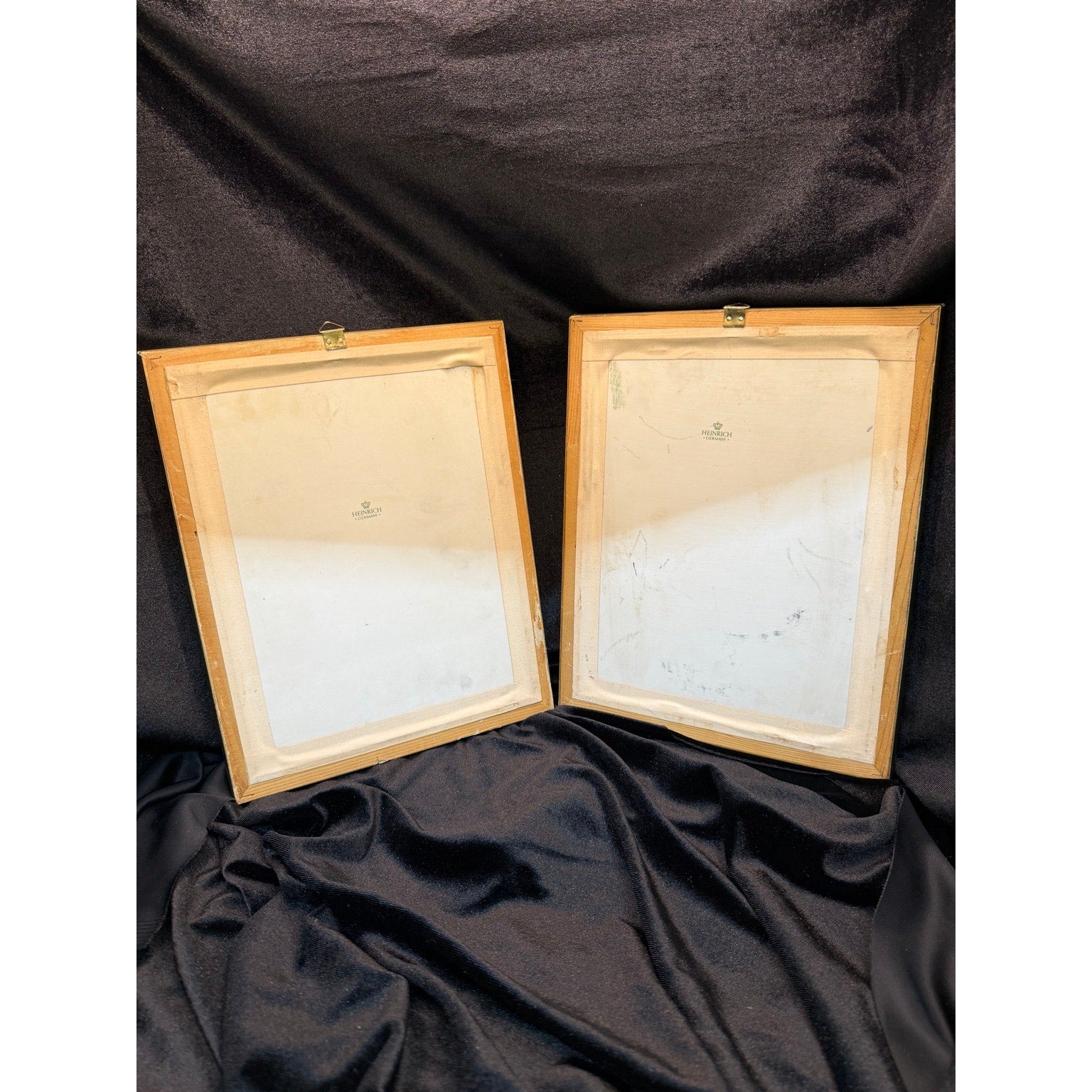 Vintage Heinrich Germany Framed Porcelain Bird Tile Wall Art Pair