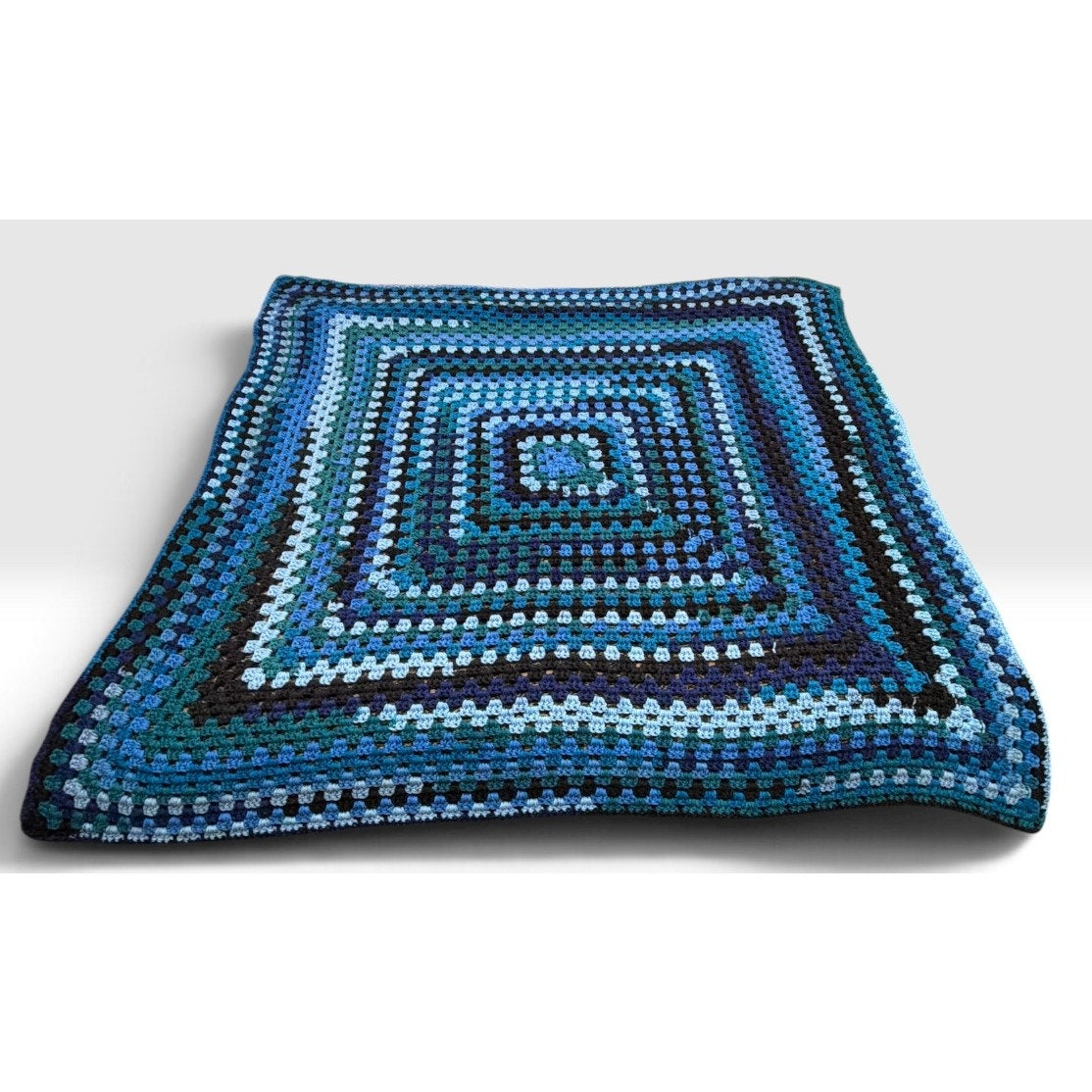 Blue Lagoon Handmade Crochet Afghan Granny Square Lap Throw 46 x 46 – additional view 2