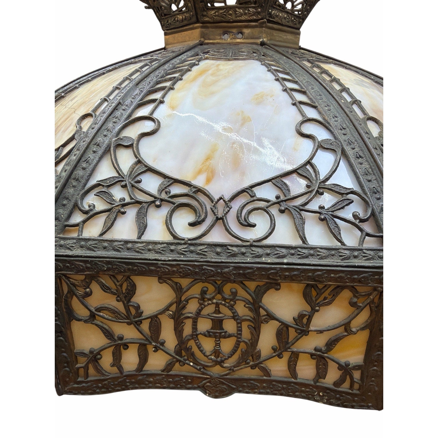 Monumental 23" American Art Nouveau Slag Glass Chandelier Shade c.1908-1920