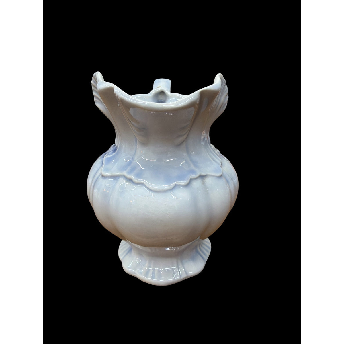 Vintage Blue White Ceramic Pitcher 6 Inch Scalloped Cottage Vase