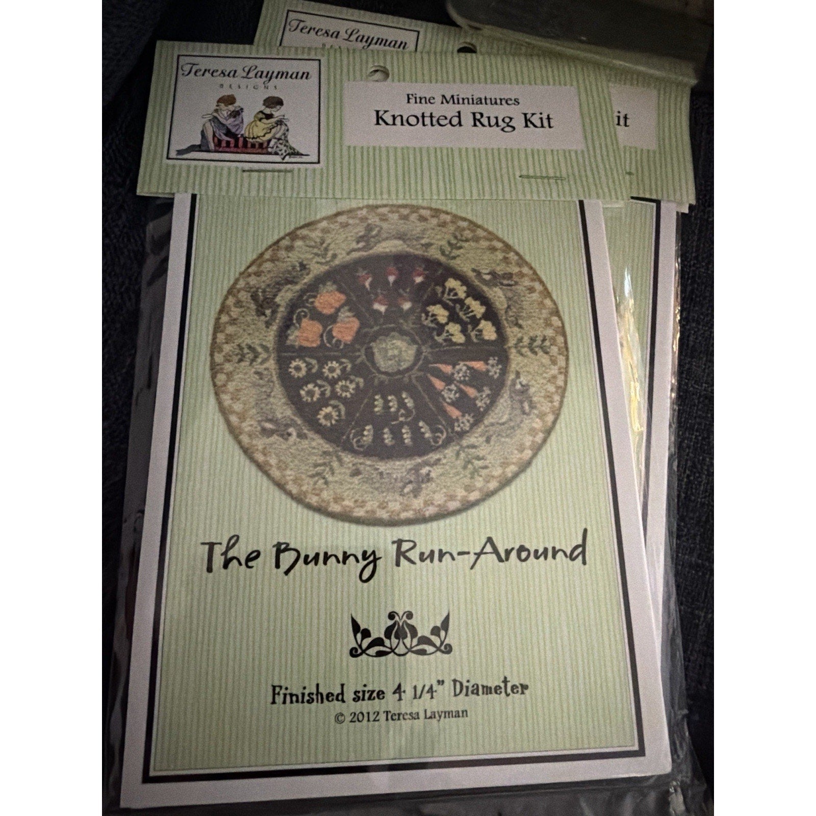 Teresa Layman Bunny Run-Around Knotted Rug Kit Fine Miniatures 4.25” NOS