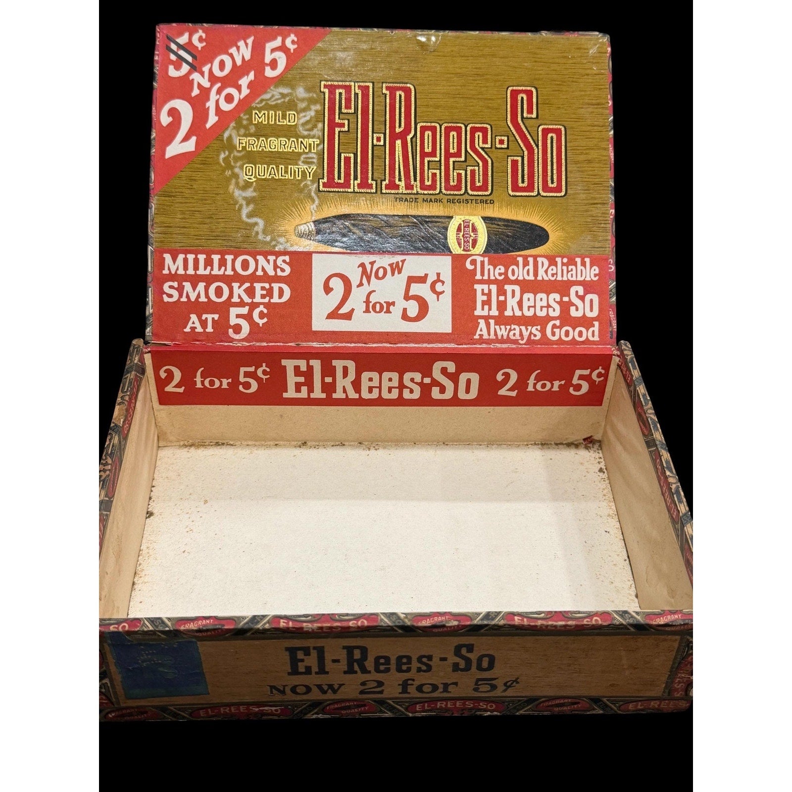 Antique General Store Display Box El Rees So 2 for 5 Cent Advertising