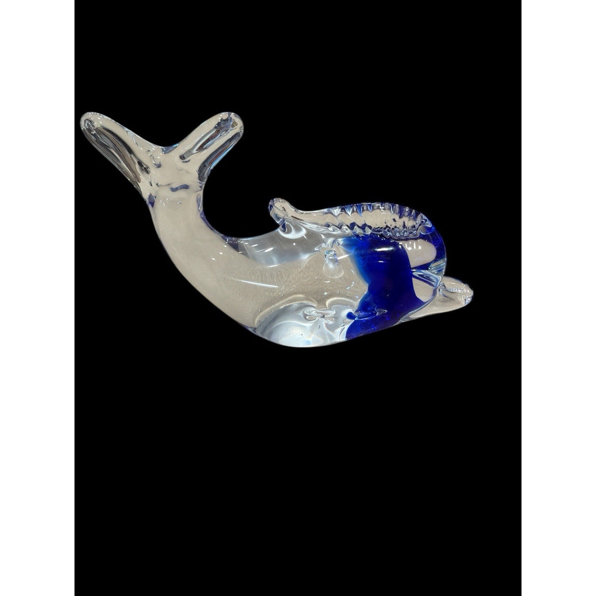 Vintage Clear & Cobalt Glass Dolphin Paperweight Art Glass 5” Japan Style