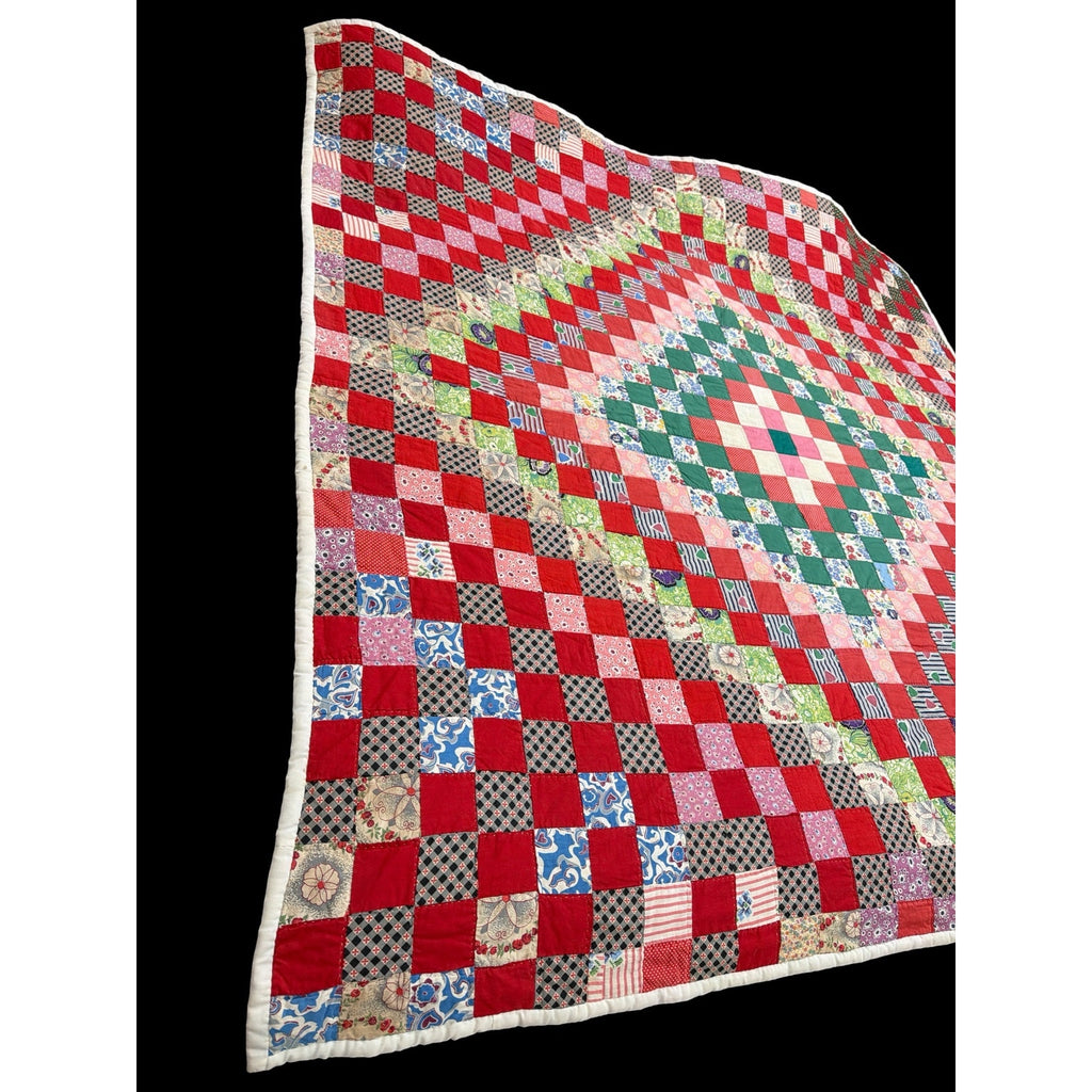 Vintage Hand Pieced Hand Quilted Trip Around the World Quilt 70x72