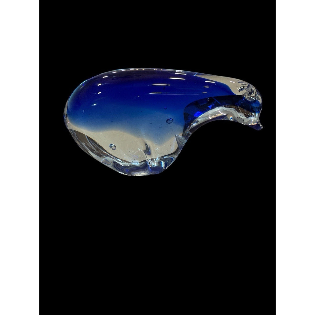 Hand Blown Blue & Clear Glass Polar Bear Paperweight / Murano Style 4 1/2" x 3"