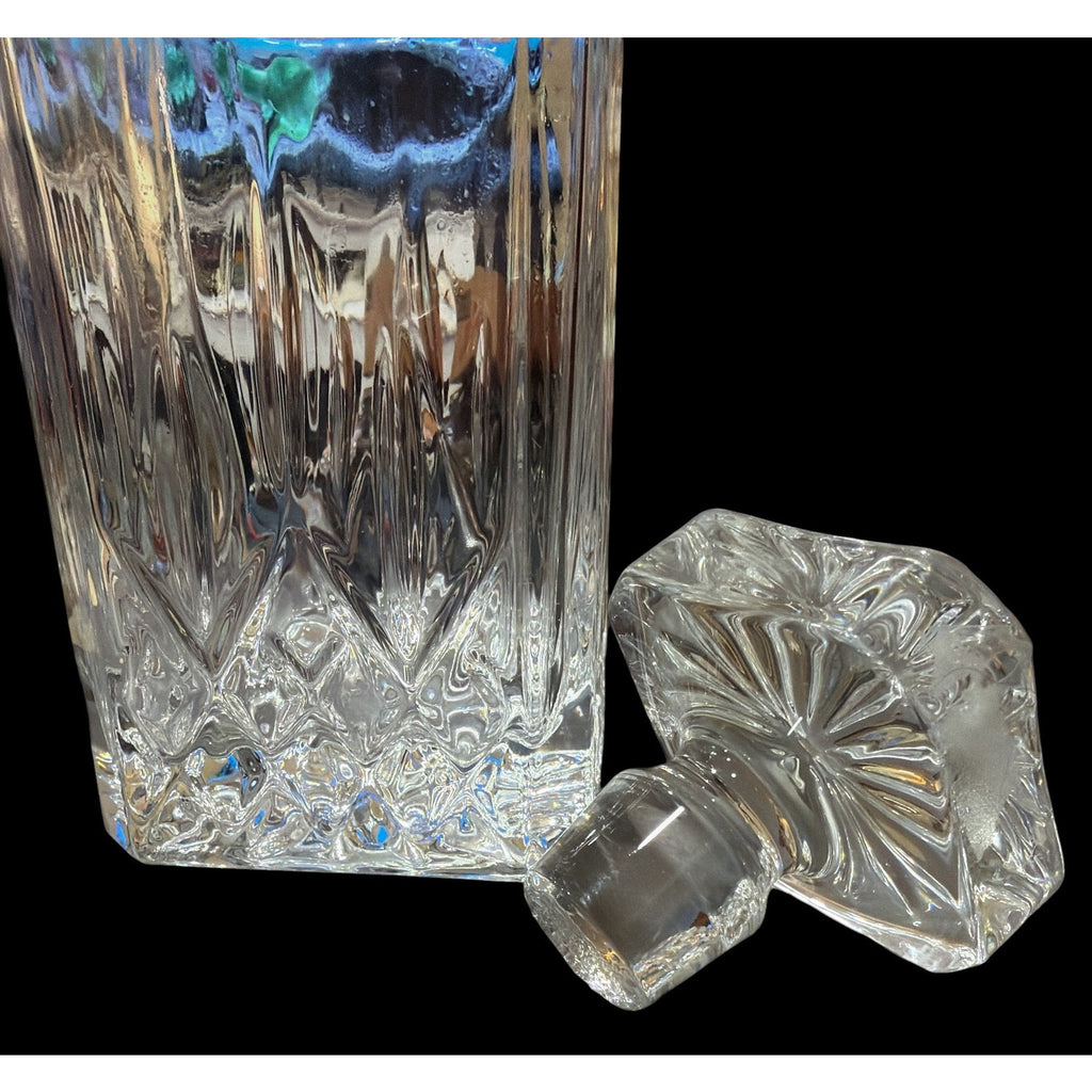 Vintage Heavy Pressed Glass Square Whiskey Decanter Starburst Stopper 9" – additional view 2