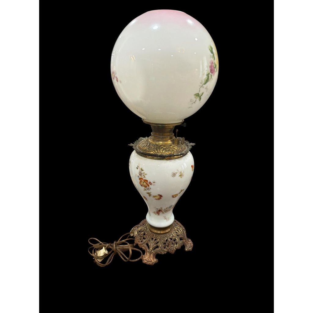 Antique Gone With The Wind Lamp, Hand Painted Roses