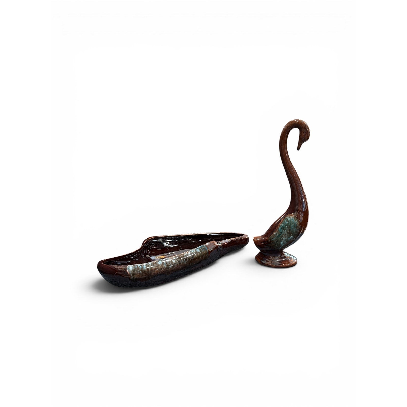 Vintage Japanese MCM Drip Glaze Swan Console Set | Mid Century