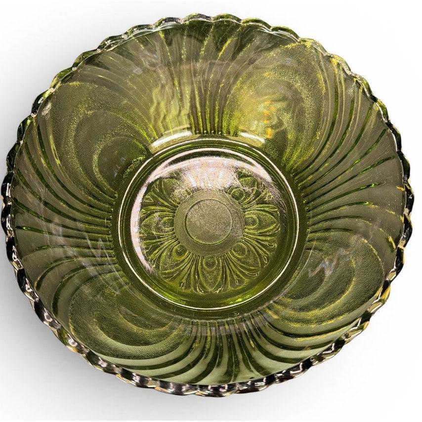 Vintage Evergreen Pressed Glass Serving Bowl 9 Inch Holiday Centerpiece