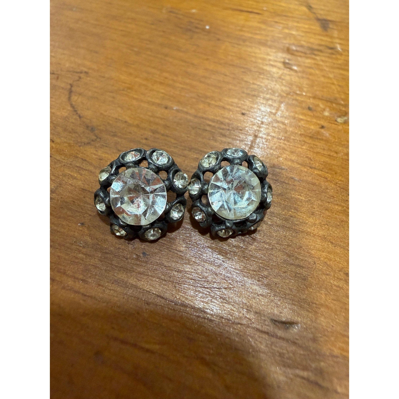 Vintage Rhinestone Buttons Round Cluster Pair Jewelry Supply Upcycle Findings