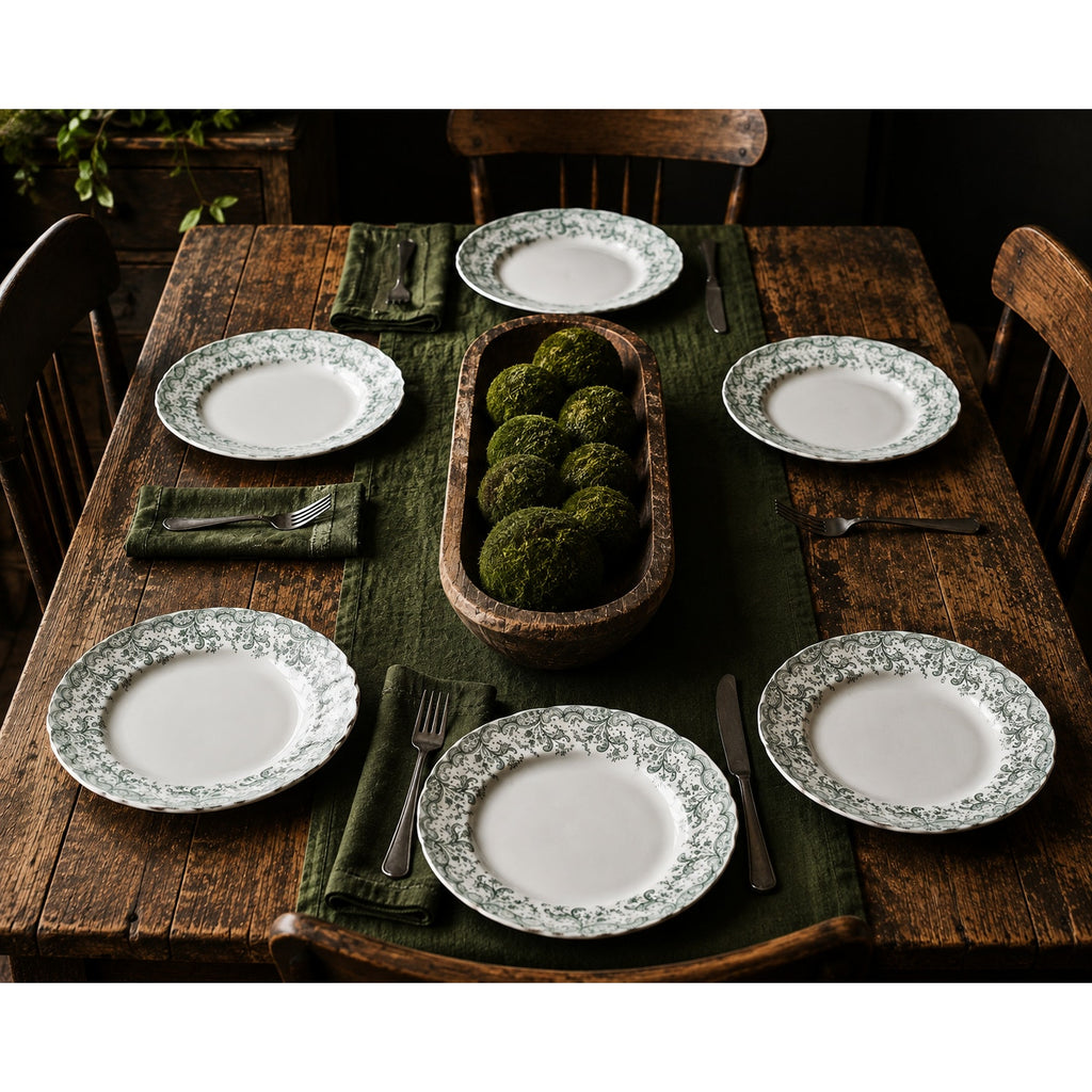 Antique John Maddock Seville Dinner Plates Set of 5 Green Transferware 10 Inch