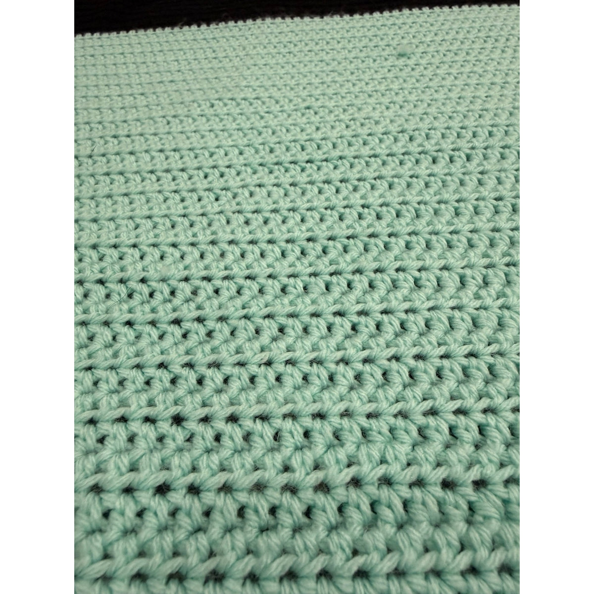 Handmade Crochet Afghan Blanket Aqua Black Striped Heavyweight Throw 52x68