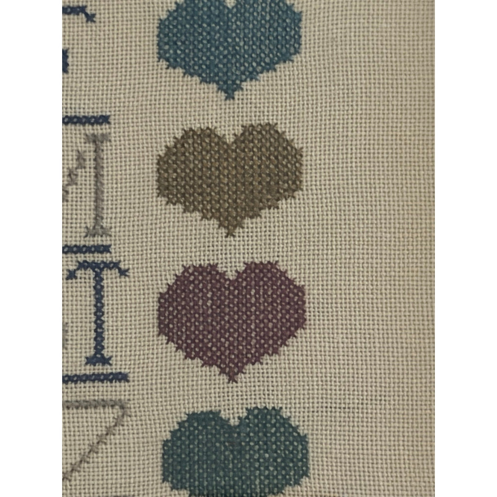 Vintage Cross Stitch Alphabet Sampler Framed Needlework Folk Art Hearts 8x10 – additional view 6