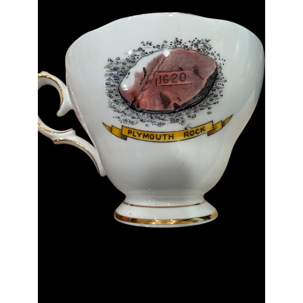 Vintage Queen Anne England Plymouth Rock Massachusetts Teacup Saucer Set