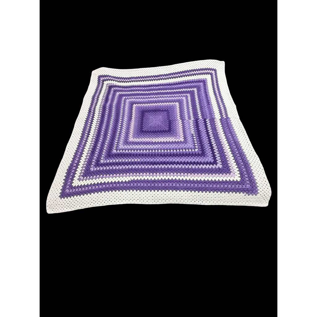 Handmade Crochet Afghan Purple Lavender Cream Granny Stitch Blanket 60" Square