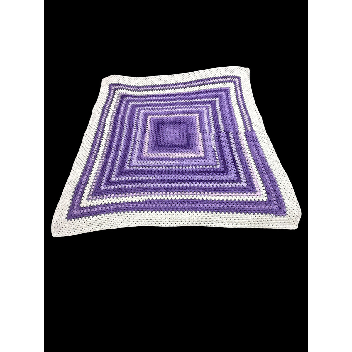 Handmade Crochet Afghan Purple Lavender Cream Granny Stitch Blanket 60" Square