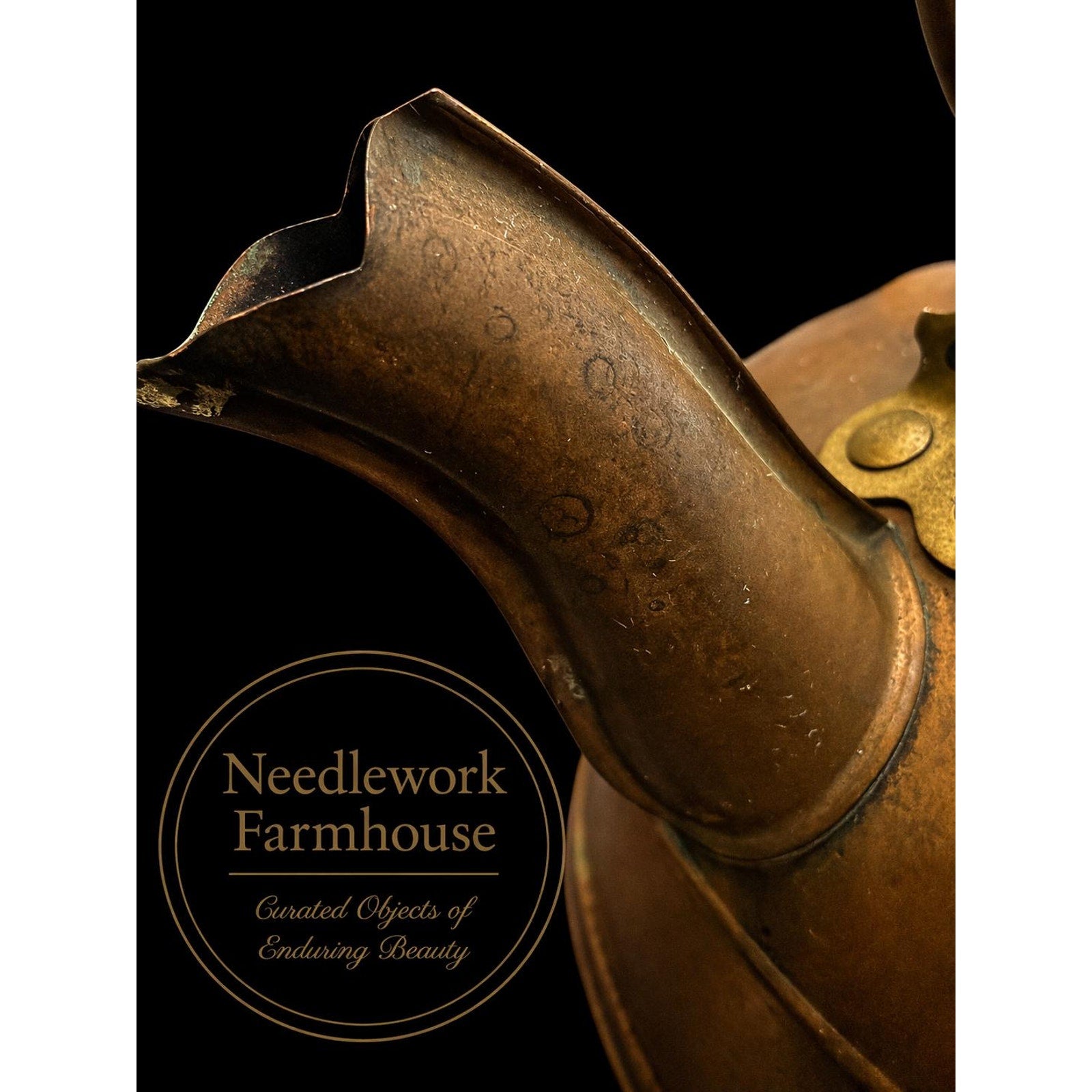 Antique Copper Tea Kettle Primitive Farmhouse Decor Wood Handle 1930s