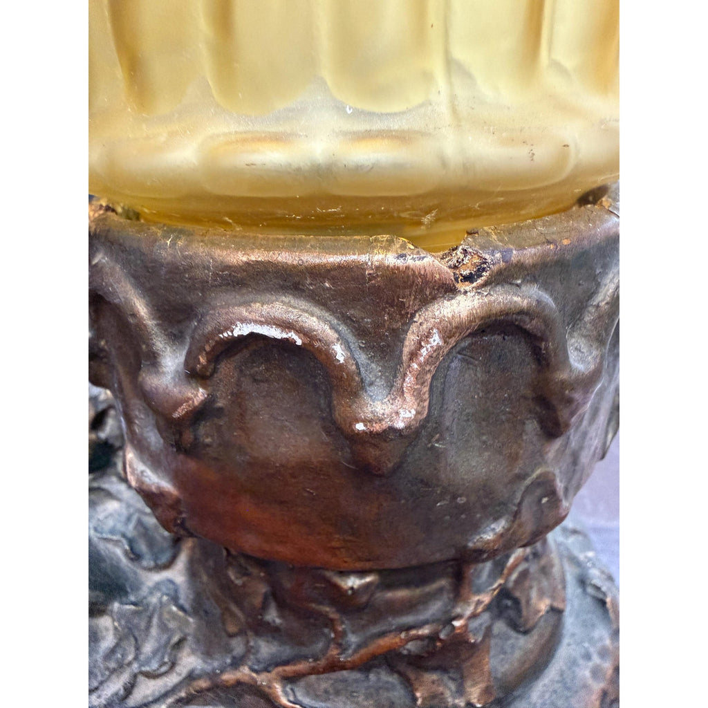 Vintage Chalkware Dutch Couple Lamp | Amber Glass Globe Night Light