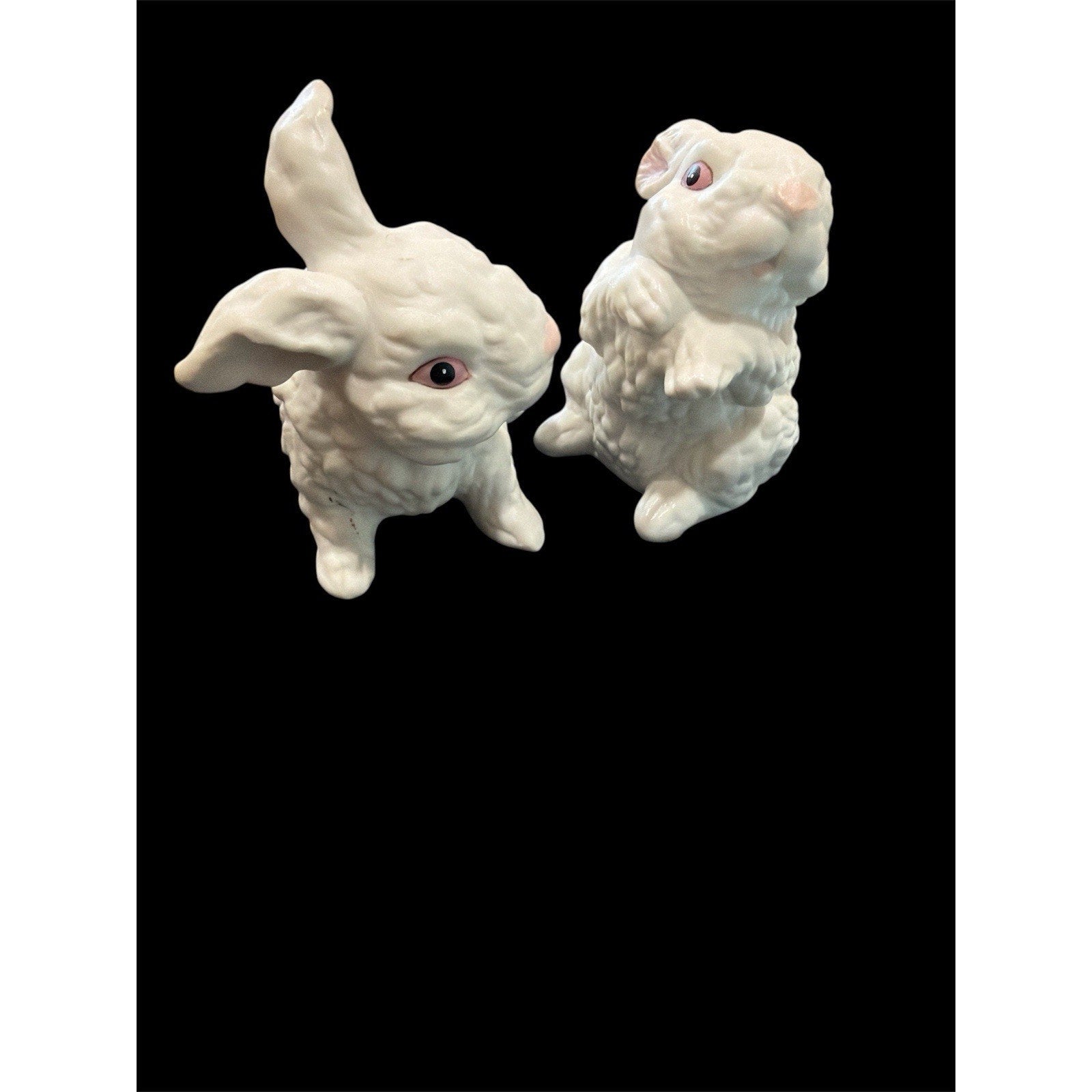 Vintage Ceramic Bunny Figurine Pair – Philippines – White Rabbits – circa 1970