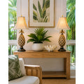 Vintage Pineapple Table Lamp Pair Coastal Tropical Resin Lamps with Shades
