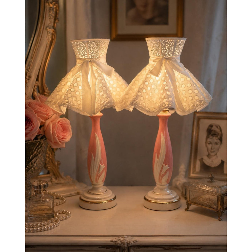 Vintage Aladdin G-41 Pink Alacite Boudoir Lamps Pair Romantic Cottage