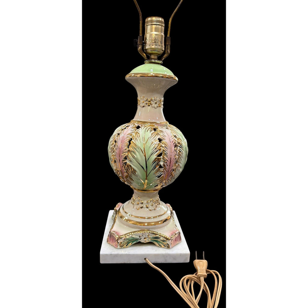 Vintage Porcelain Boudoir Lamp | Pink, Mint Green, Gold Gilt, Marble Base