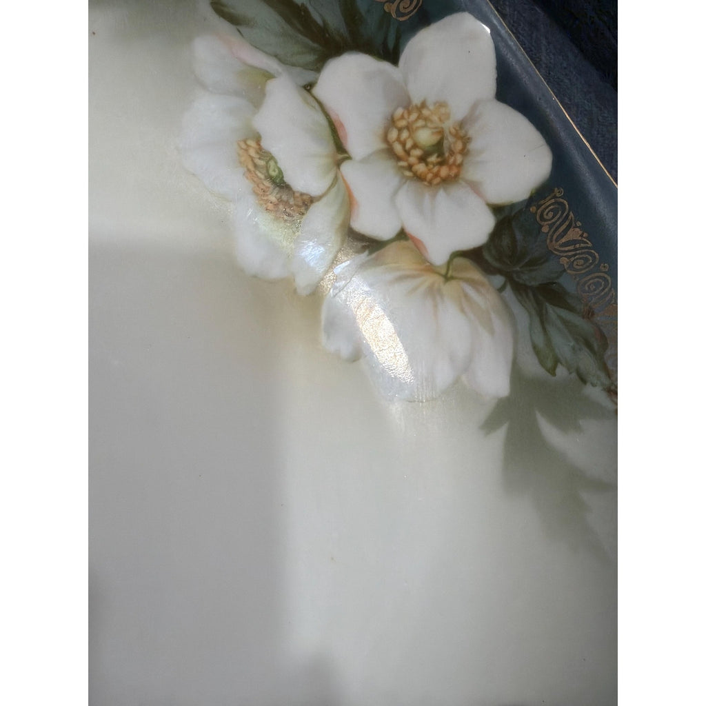 Antique RS Germany Porcelain Bowl Blue Gold Floral Handled Edwardian
