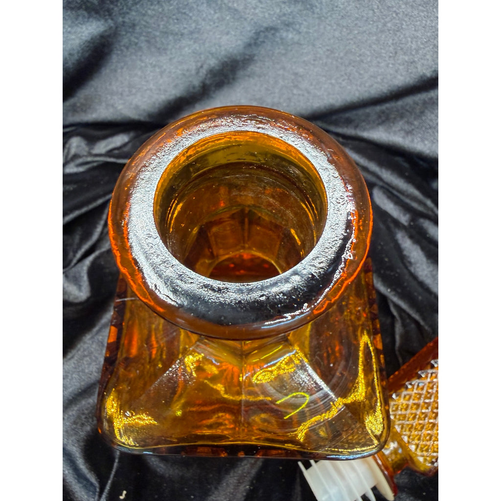 Vintage Viking Yesteryear Amber Glass Decanter with Stopper Mid Century Barware