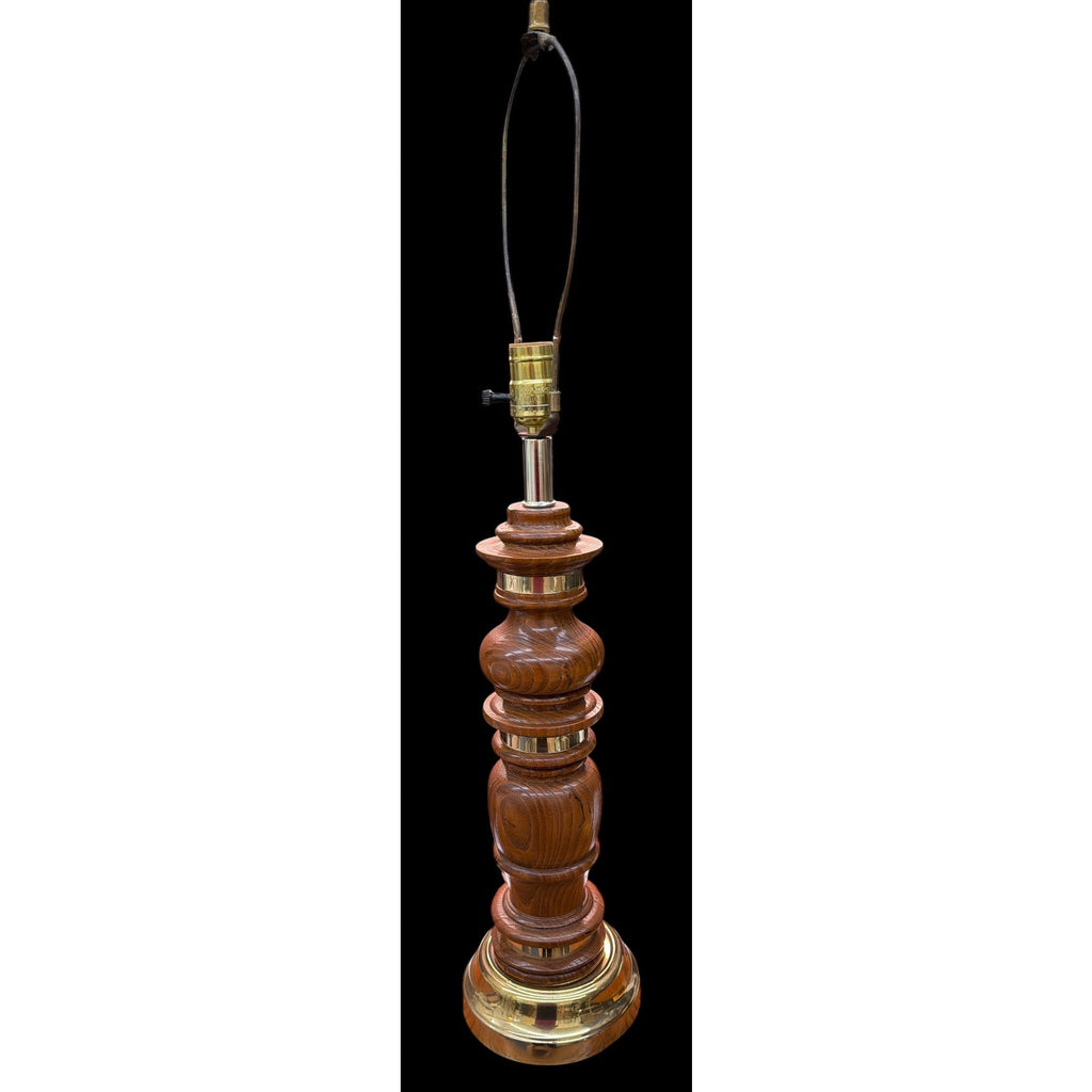 Vintage Solid Oak Table Lamp Brass Base Traditional Library Desk Lamp
