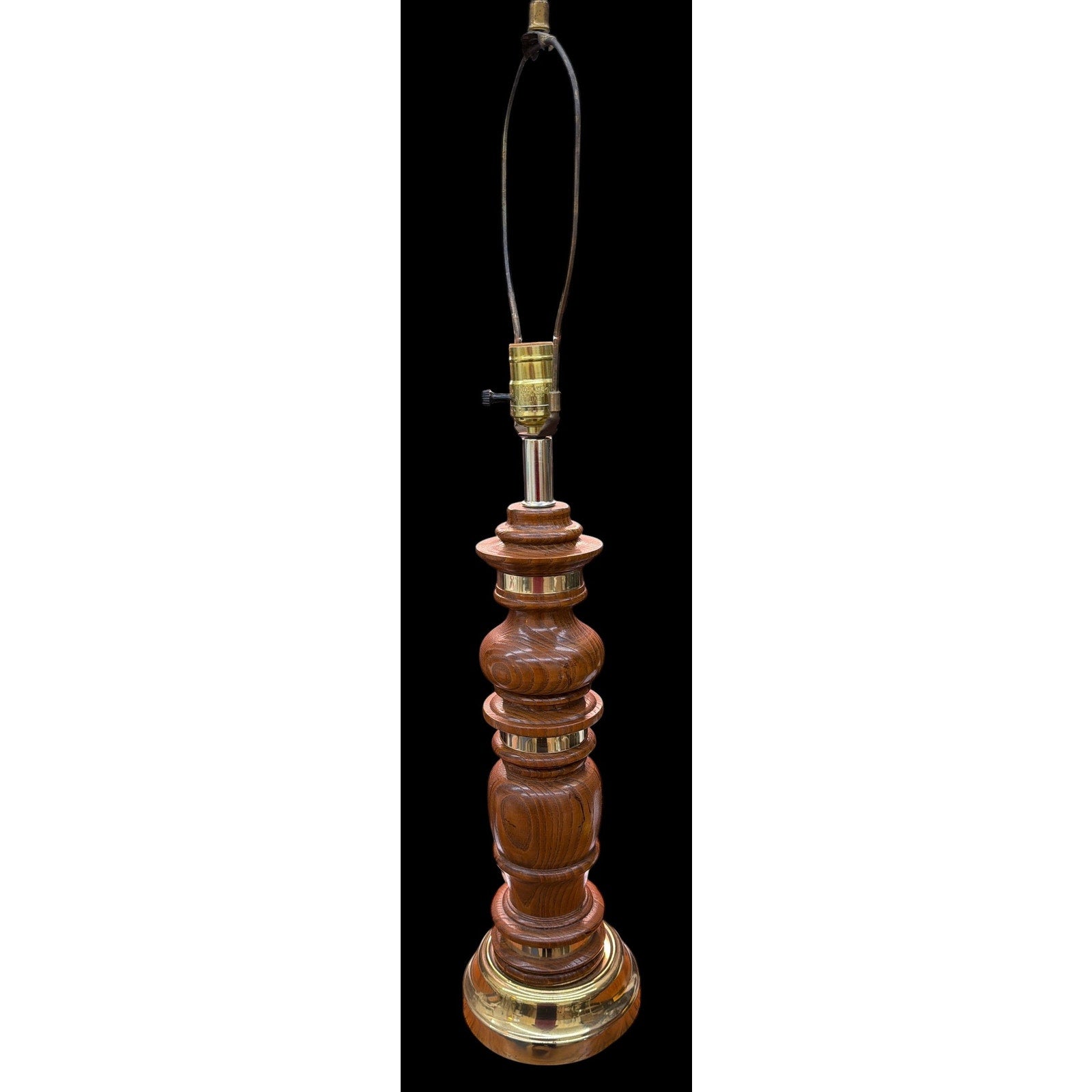 Vintage Solid Oak Table Lamp Brass Base Traditional Library Desk Lamp