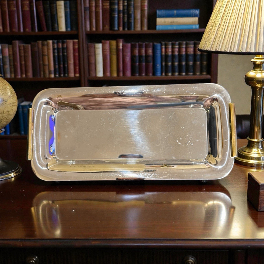 Vintage Lifestyle 18/10 Italy Stainless Steel Serving Tray Gold Handles
