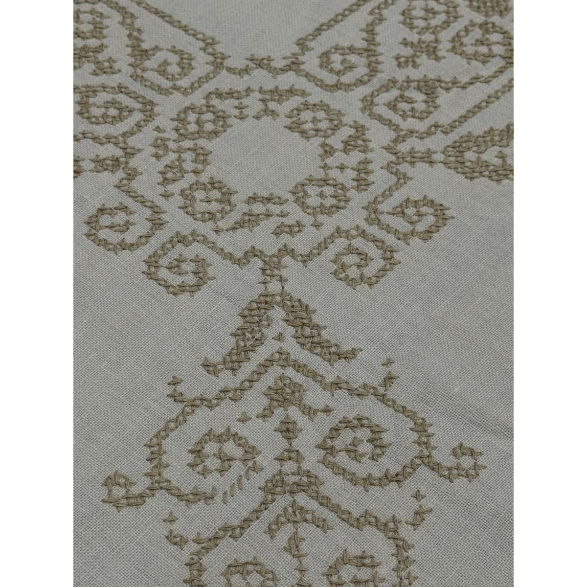 Vintage Hand Embroidered Linen Tablecloth Cross Stitch 54 x 72 Neutral – additional view 4