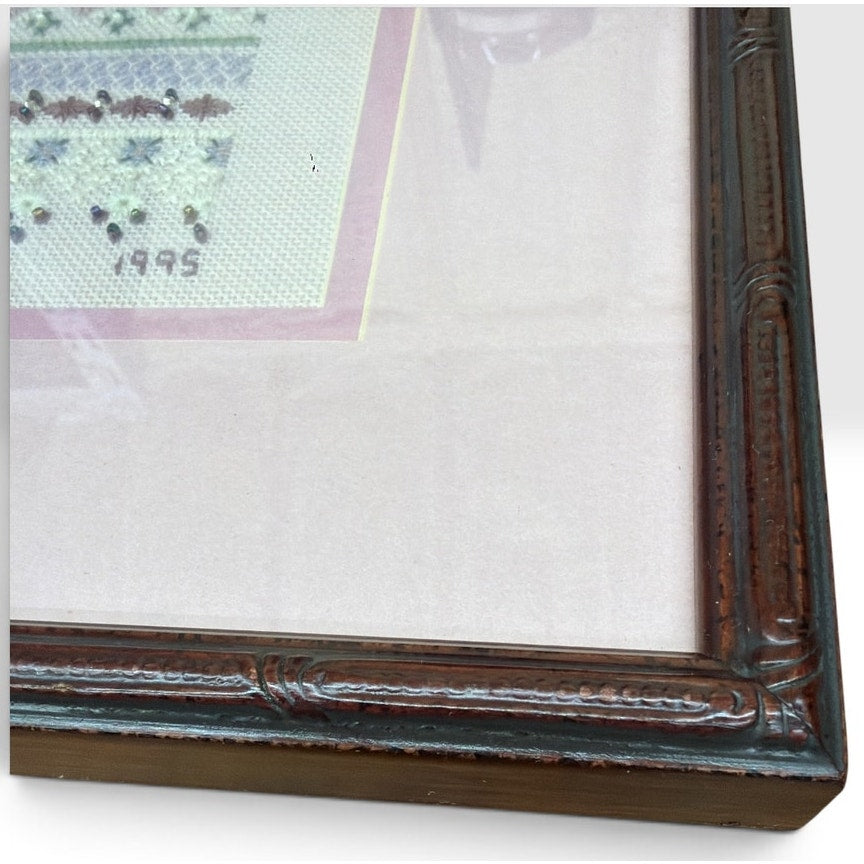 Just Nan Silver Needle Cross Stitch Sampler Beaded Framed Vintage 1994 – additional view 3