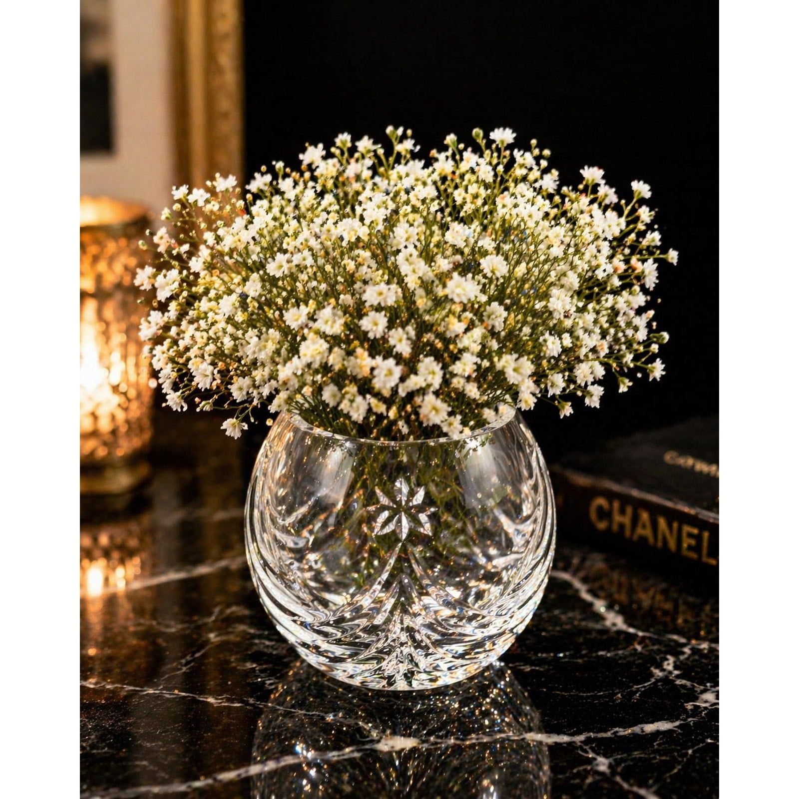 Vintage Cut Crystal Bowl Vase Small Etched Crystal Dish Vanity Decor
