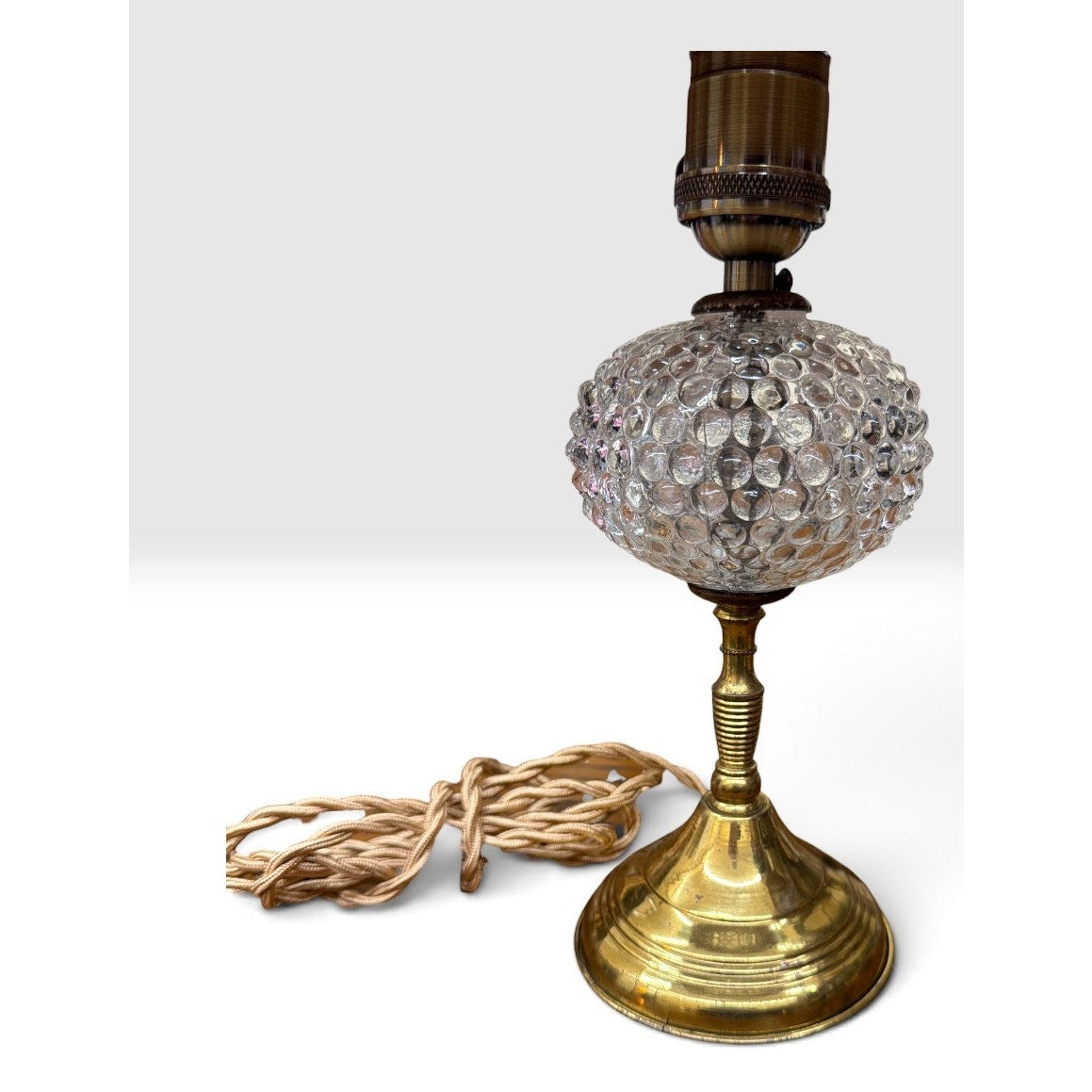 Pair Vintage Brass Bubble Glass Boudoir Lamps Rewired New Burgundy Shades – additional view 5