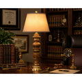 Vintage Solid Oak Table Lamp Brass Base Traditional Library Desk Lamp