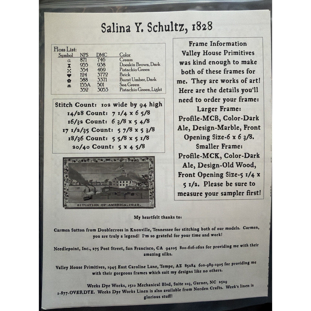 Carriage House Samplings Salina Y Schultz 1828 Sampler Pattern