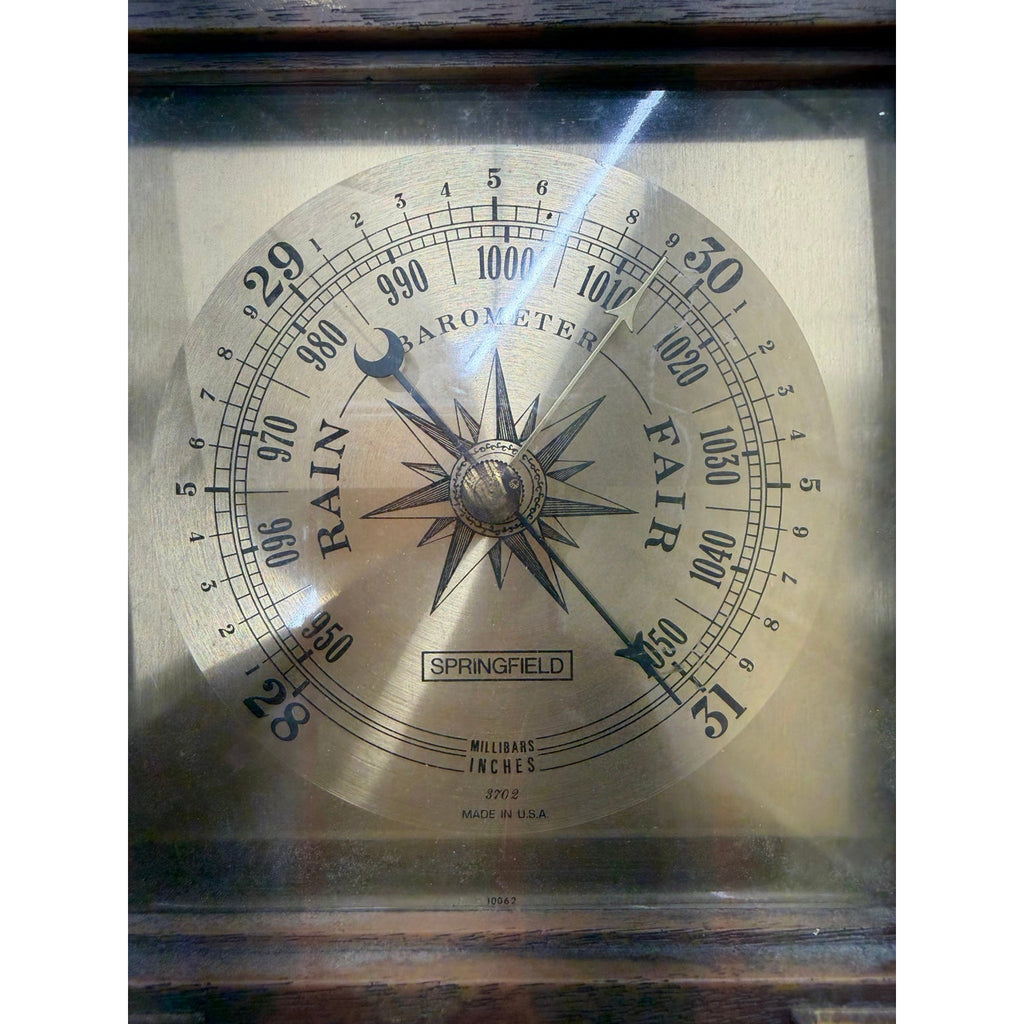 Vintage Springfield 3702 Weather Station Barometer Thermometer Hygrometer Wood Brass