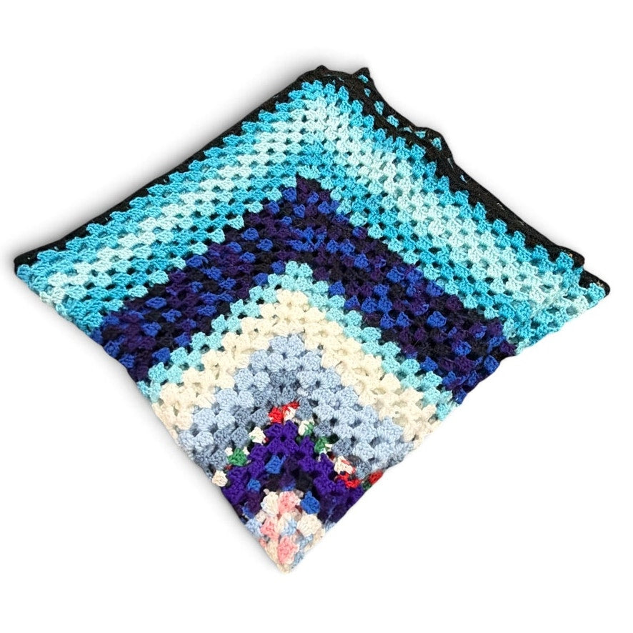 Vintage Crochet Afghan Blue Butterfly Granny Square Lap Throw 40 x 40