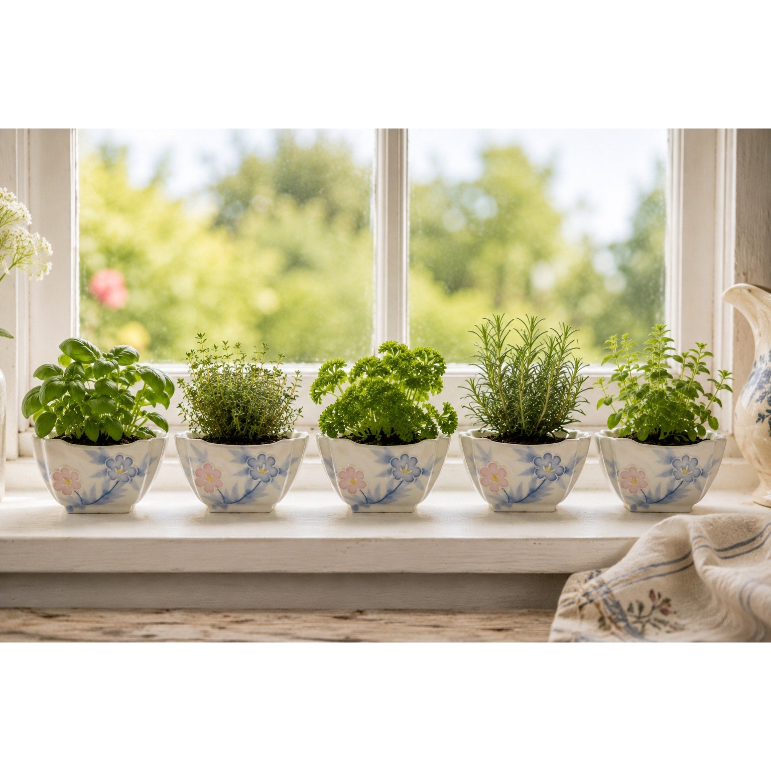 Set of 5 Vintage Floral Ceramic Dishes | Cottagecore Trinket Bowls | Ring Dishes | Herb Planters | Shabby Chic Decor