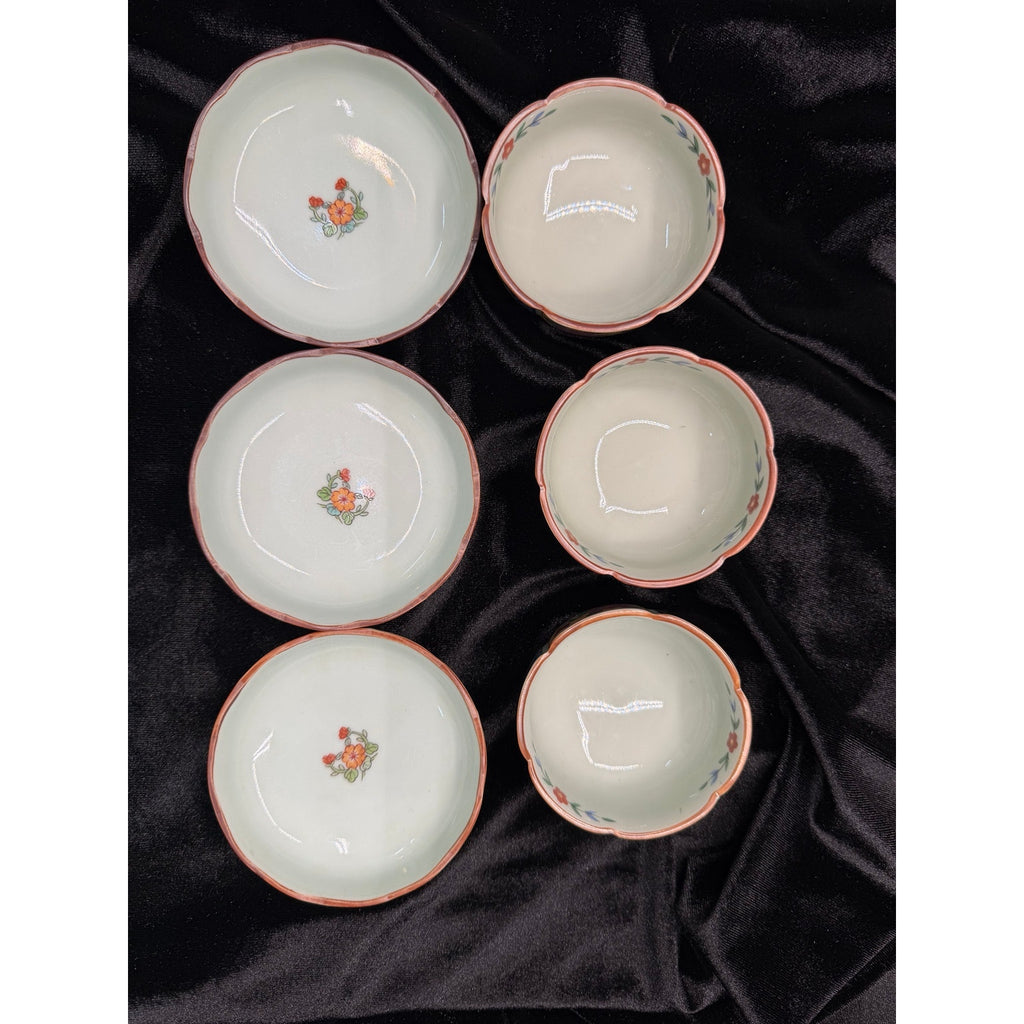 Vintage Japanese Imari Style Kobachi Bowls & Underplates Set of 3 Hand Painted