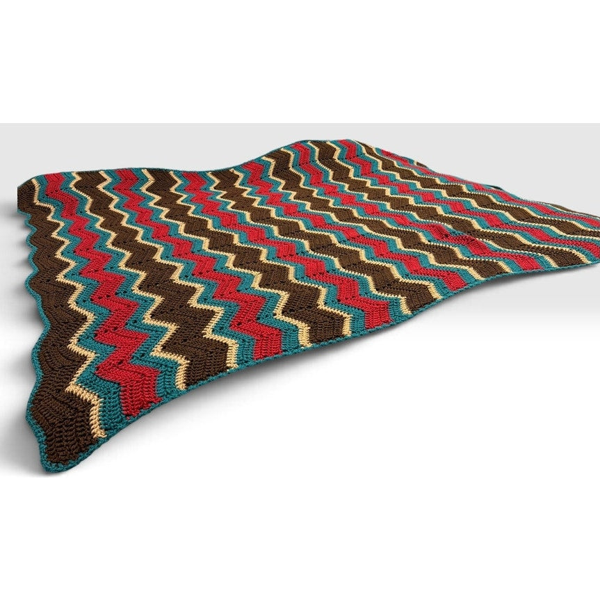 Handmade Crochet Vibrant Autumn Afghan Blanket Brown Teal Red Oversized 78 x 60 – additional view 4