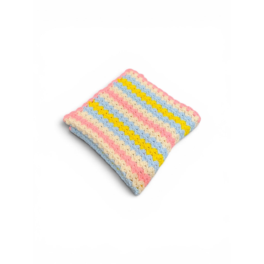 Vintage Hand Crocheted Baby Blanket Pastel Pink Blue Yellow Handmade