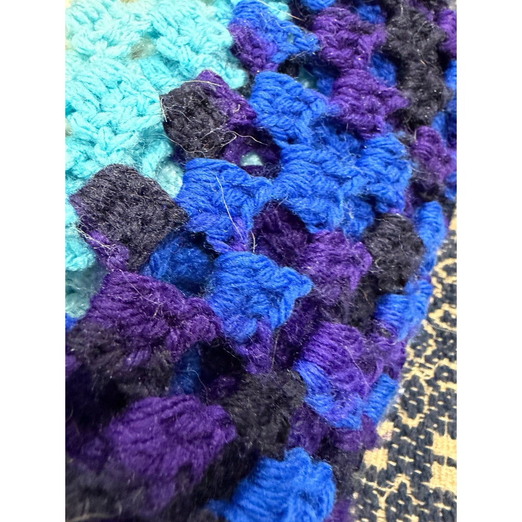 Vintage Crochet Afghan Blue Butterfly Granny Square Lap Throw 40 x 40