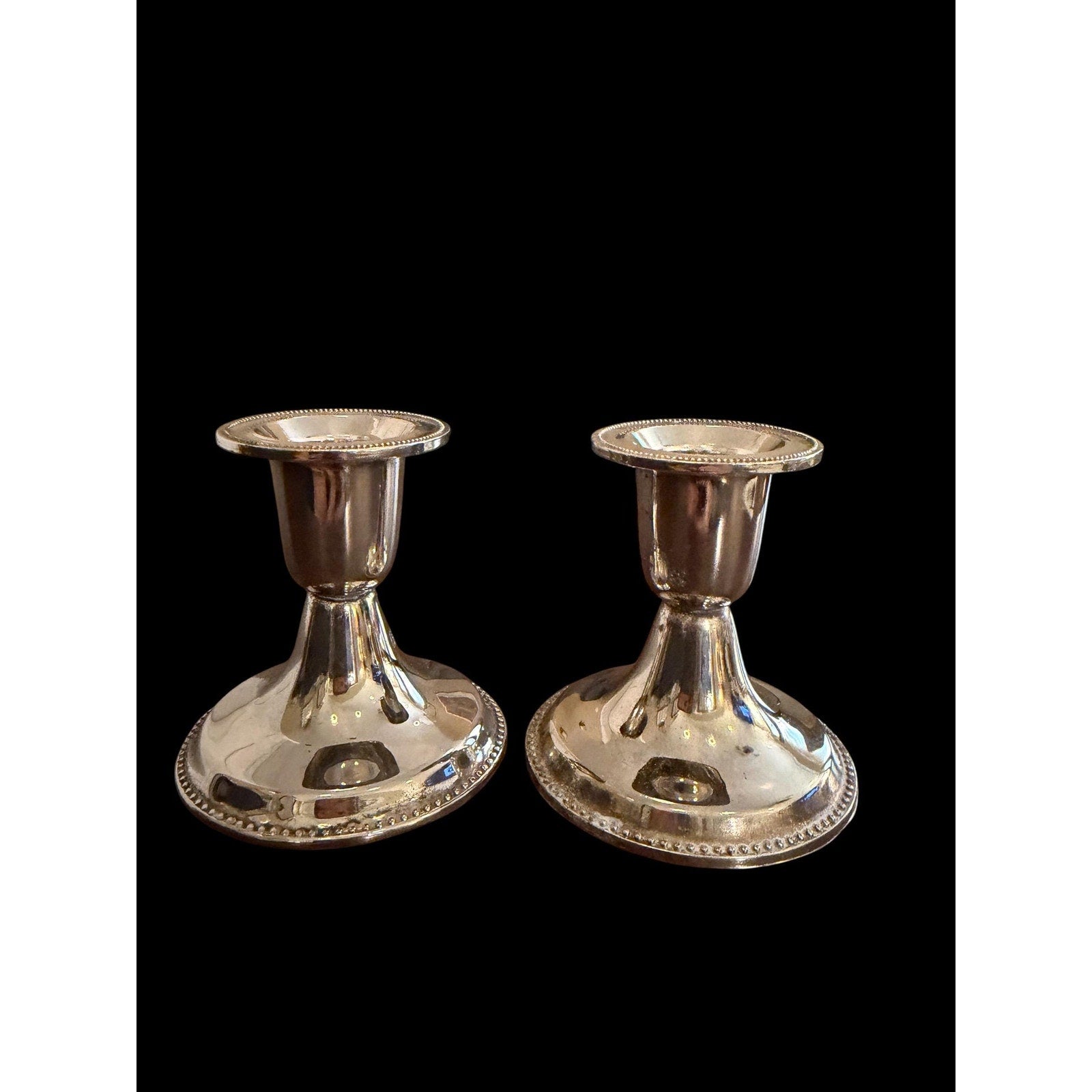 Primitive Silver Plate Candlesticks Pair Farmhouse Decor Small Vintage