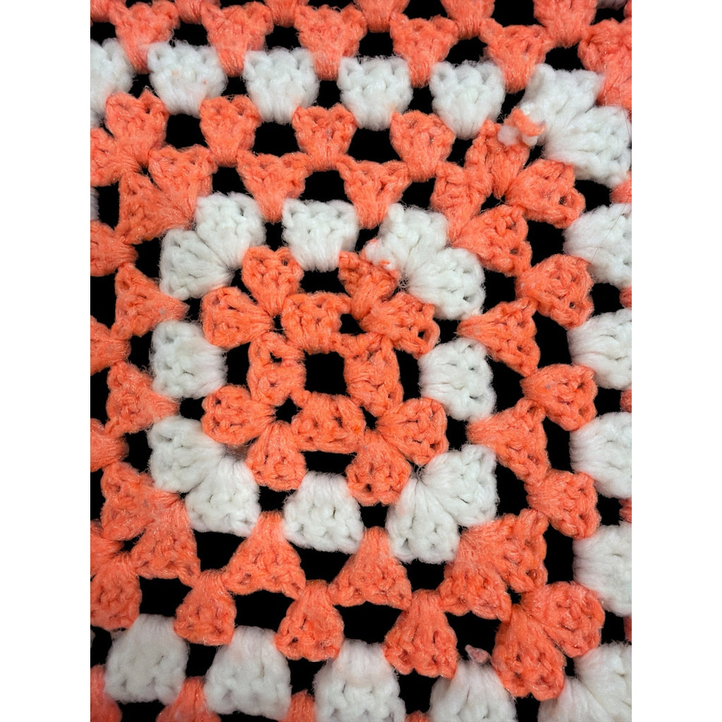 Handmade Crochet Afghan Dark Peach White Vintage Square Throw 50 x 50 – additional view 5
